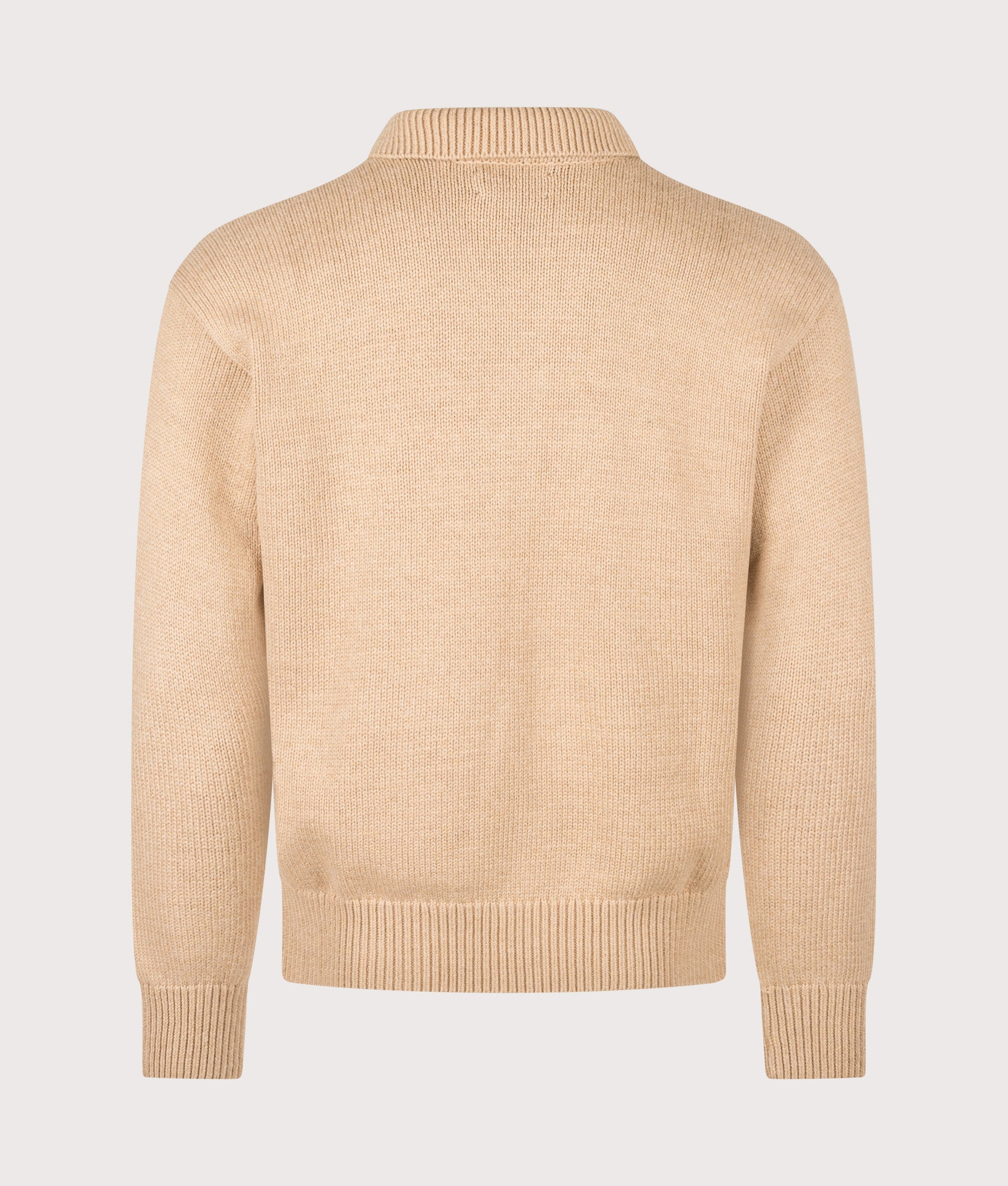 Polo Ralph Lauren Relaxed Fit Knitted Cotton Jumper in Camel Melange at EQVVS Menswear. Back shot.