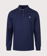 Custom Slim Fit Stretch Mesh Long Sleeve Polo Shirt: 501 Refined Navy 