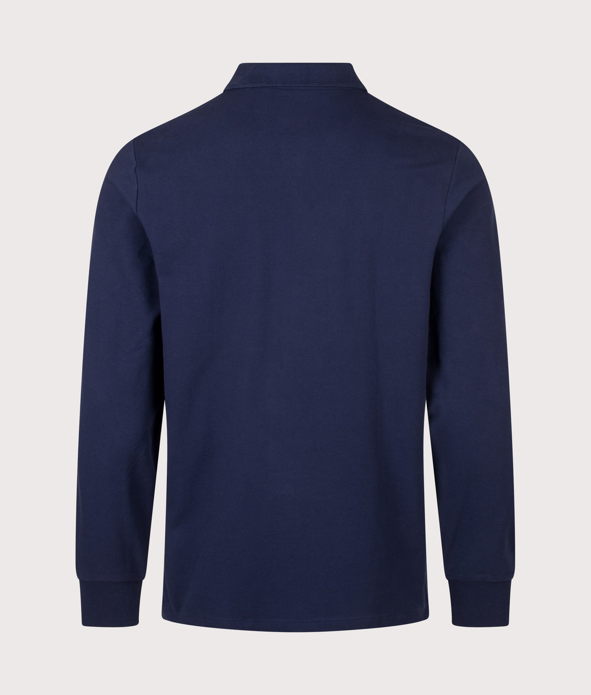 Polo Ralph Lauren Custom Slim Fit Stretch Mesh Long Sleeve Polo Shirt in Refined Navy at EQVVS Menswear. Back shot.