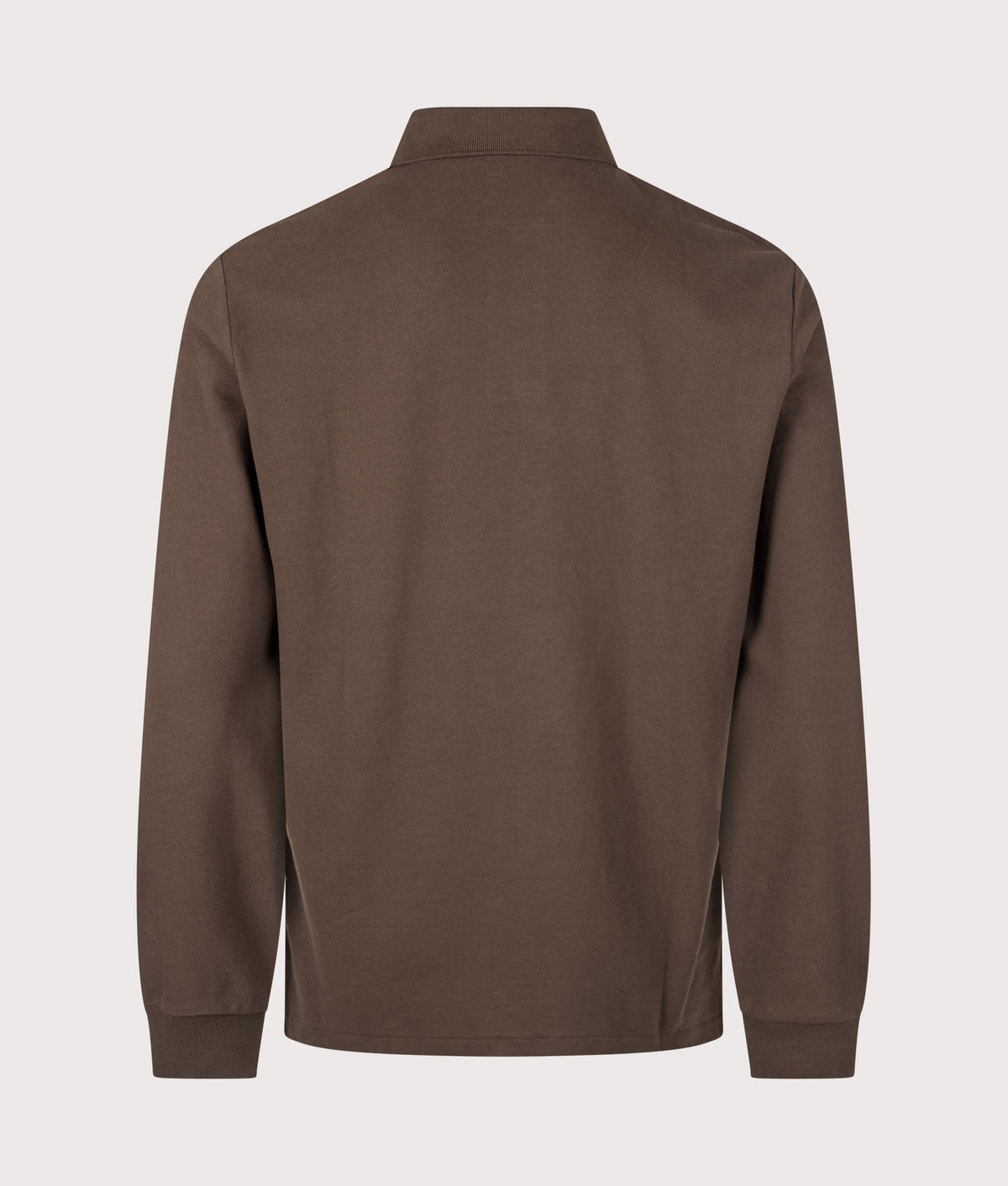 Polo Ralph Lauren Custom Slim Fit Long Sleeve Polo Shirt in Nutmeg Brown at EQVVS Menswear. Back shot.