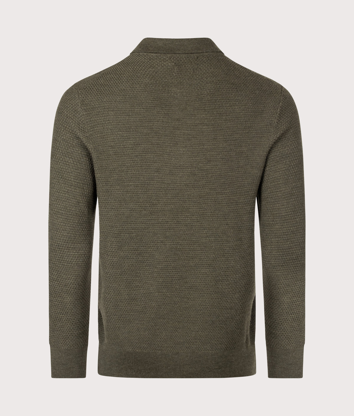 Polo Ralph Lauren Regular fit Merino Wool Polo Collar Jumper in Cargo Olive Heather at EQVVS Menswear. Back shot.