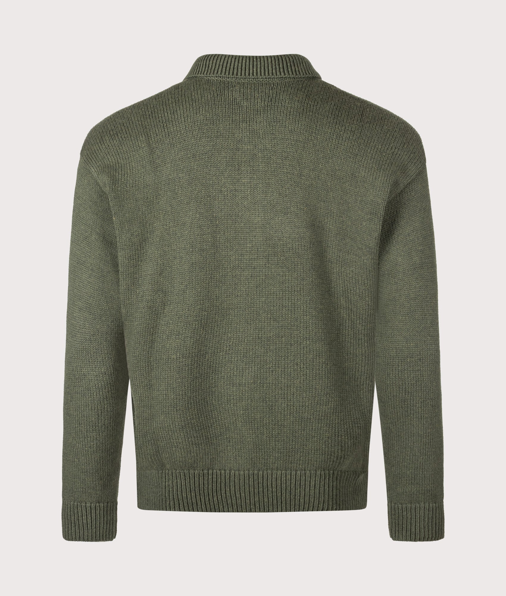 Polo Ralph Lauren Relaxed Fit Knitted Cotton Jumper in Olive Shrub Heather at EQVVS Menswear. Back shot.