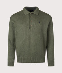 Relaxed Fit Knitted Cotton Jumper: 001 Olive Shrub Heather 