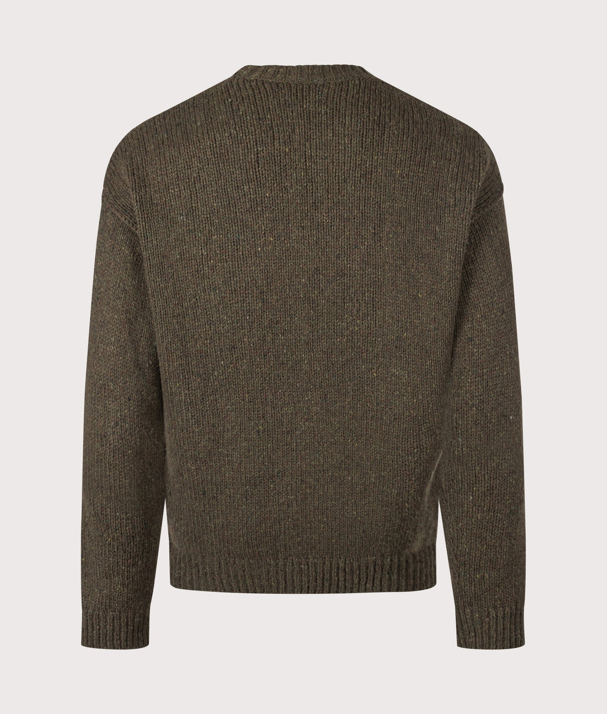 Polo Ralph Lauren Regular Fit Wool Blend Knitted Jumper in Olive Brown Marl at EQVVS Menswear. Back shot.