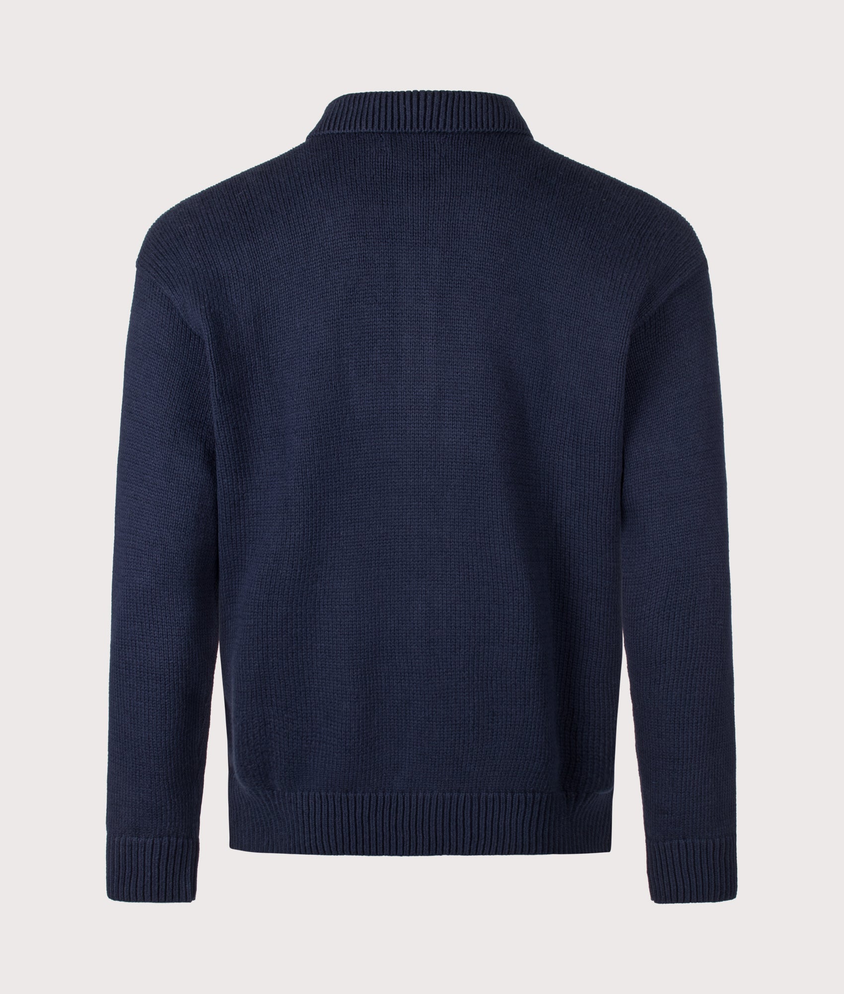 Polo Ralph Lauren Relaxed Fit Knitted Cotton Jumper in Hunter Navy at EQVVS Menswear. Back shot.