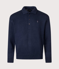 Relaxed Fit Knitted Cotton Jumper: 003 Hunter Navy 