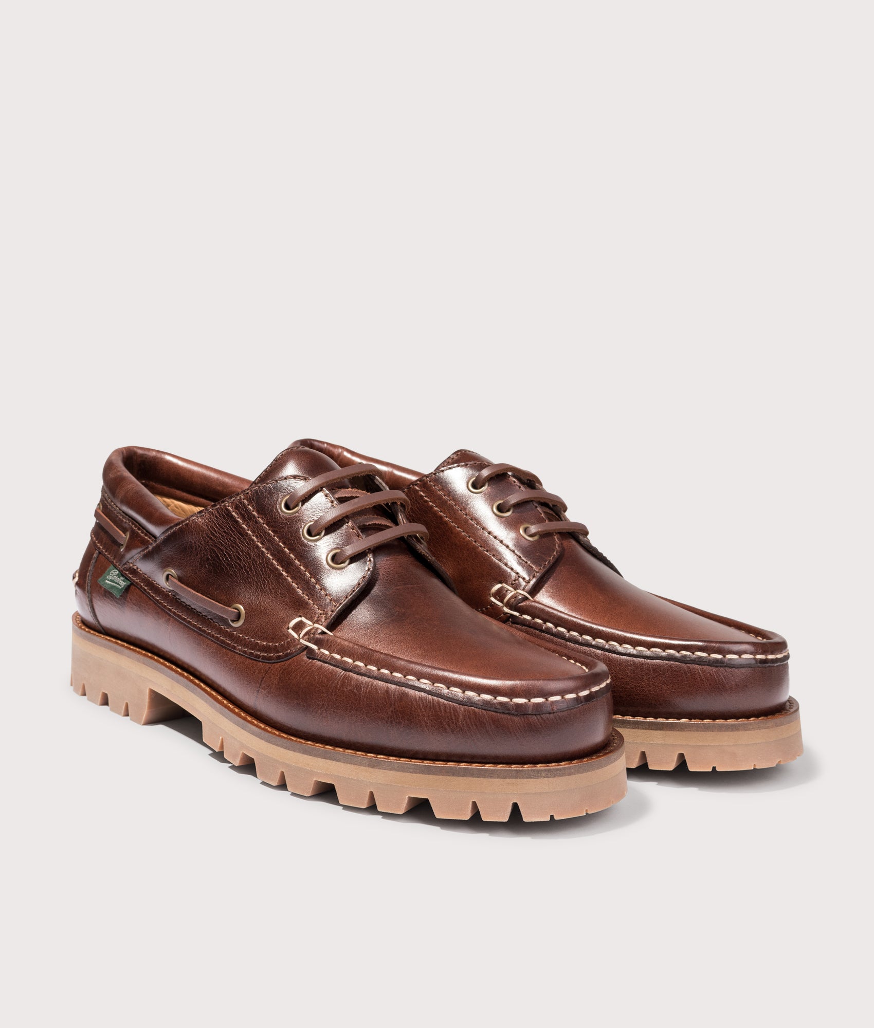Paraboot Briac Smooth Leather Shoes in America at EQVVS Menswear. Angled front shot.