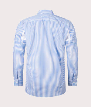 Striped Check Shirt in Blue by Comme Des Garcons Shirt. EQVVS Back Angle Shot.