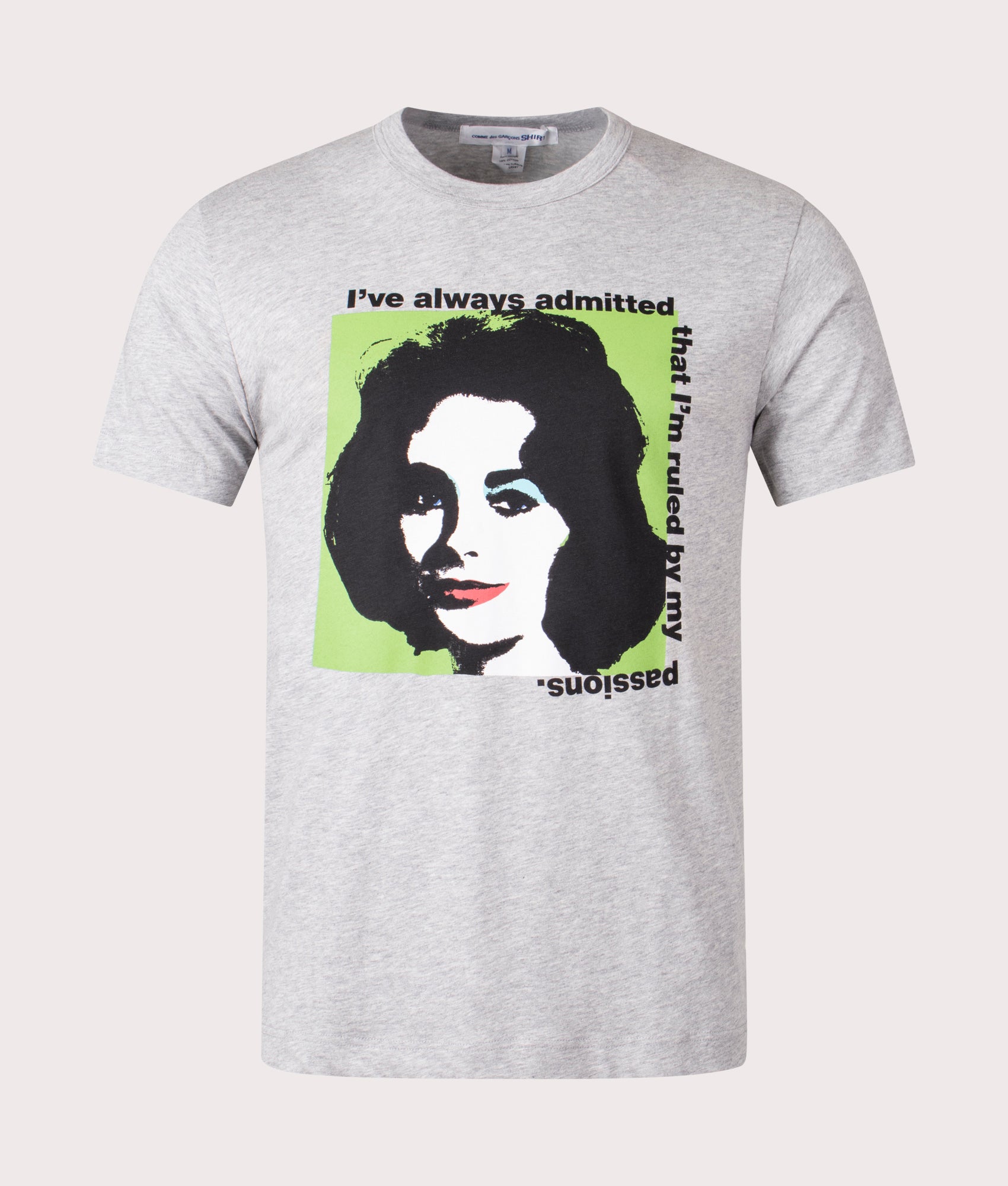 Elizabeth Taylor T-Shirt in Top Grey by Comme Des Garcons Shirt. EQVVS Front Angle Shot.