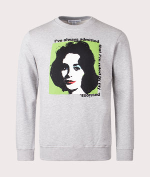 Elizabeth Taylor Sweatshirt in Top Grey by Comme Des Garcons Shirt. EQVVS Front Angle Shot.