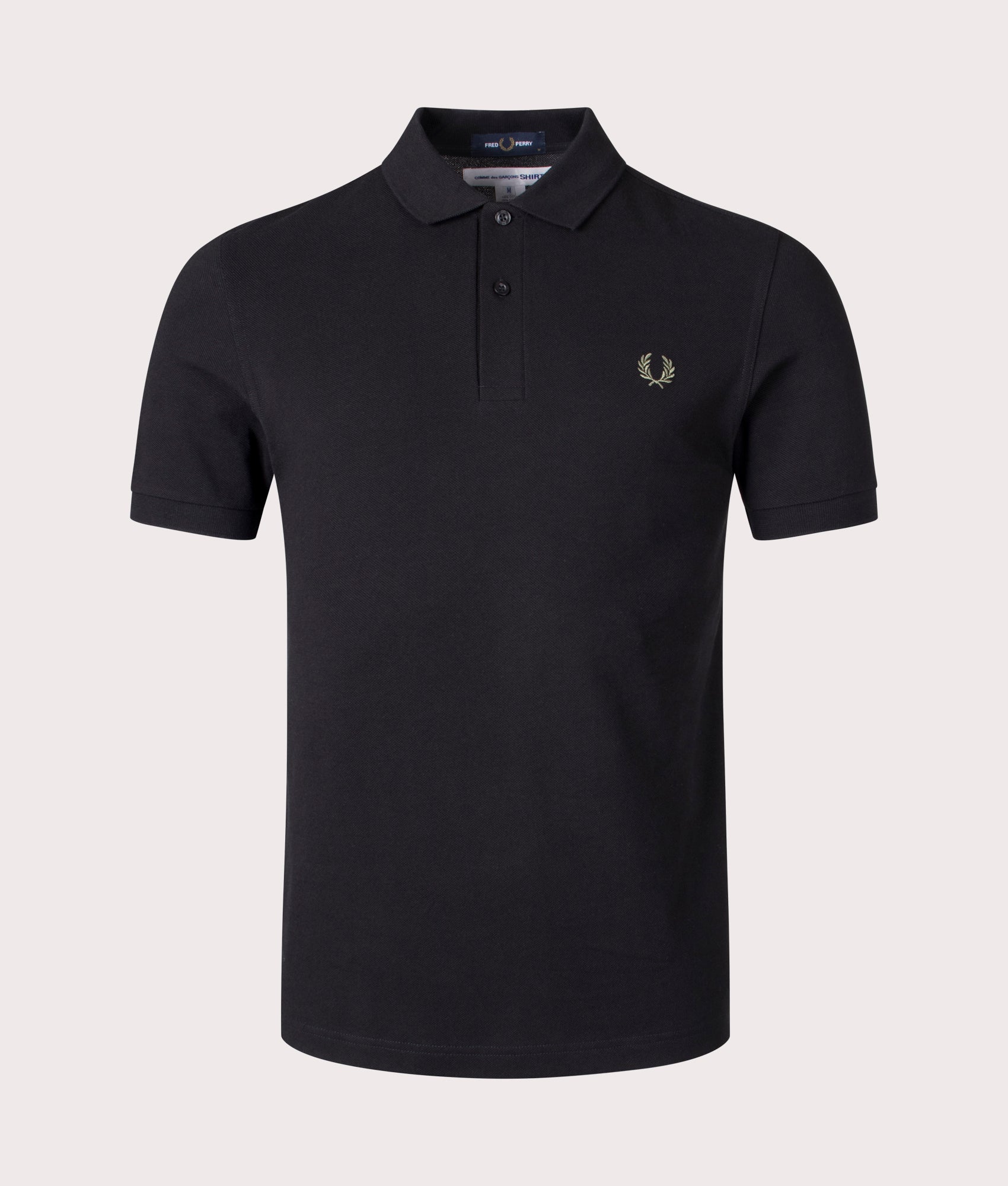 COMME des GARÇONS x Fred Perry Freedom Polo Shirt in Black at EQVVS Menswear Front Shot