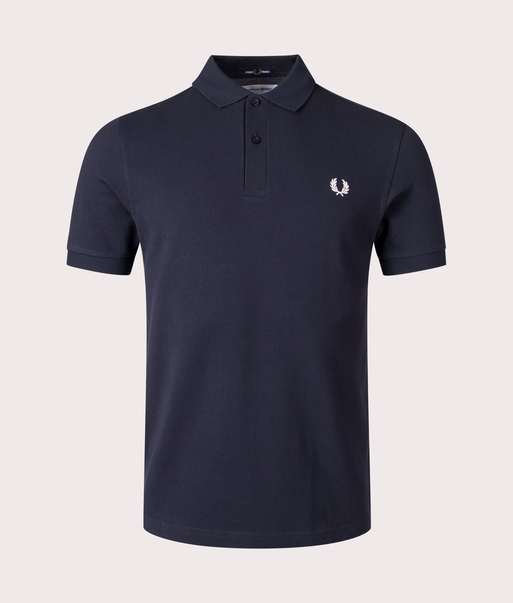 COMME des GARÇONS x Fred Perry Freedom Polo Shirt in Navy at EQVVS Menswear Front Shot