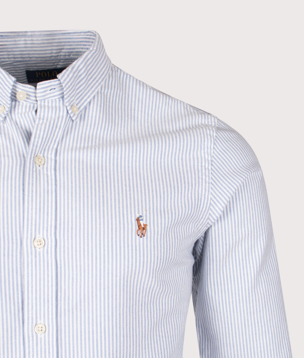 Slim Fit Oxford Shirt in Blue White | Polo Ralph Lauren | EQVVS | Front detail shot