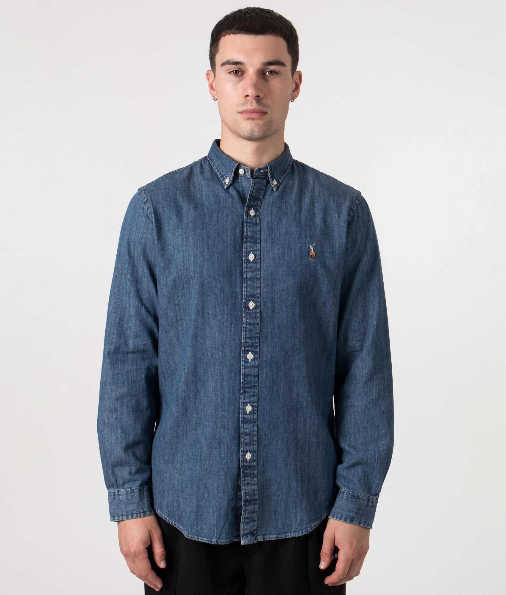 Slim-Fit-Oxford-Shirt-Denim-POLO-Ralph-Lauren-EQVVS-Front model shot