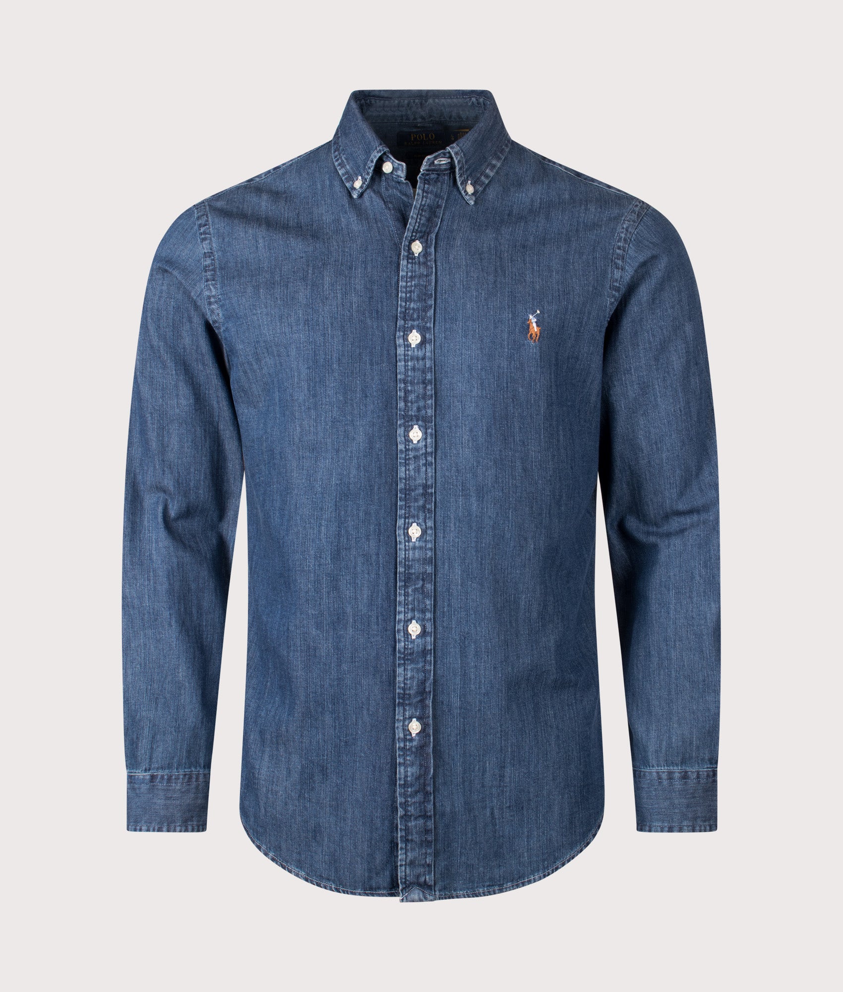 Slim-Fit-Oxford-Shirt-Denim-POLO-Ralph-Lauren-EQVVS-Front-Shot
