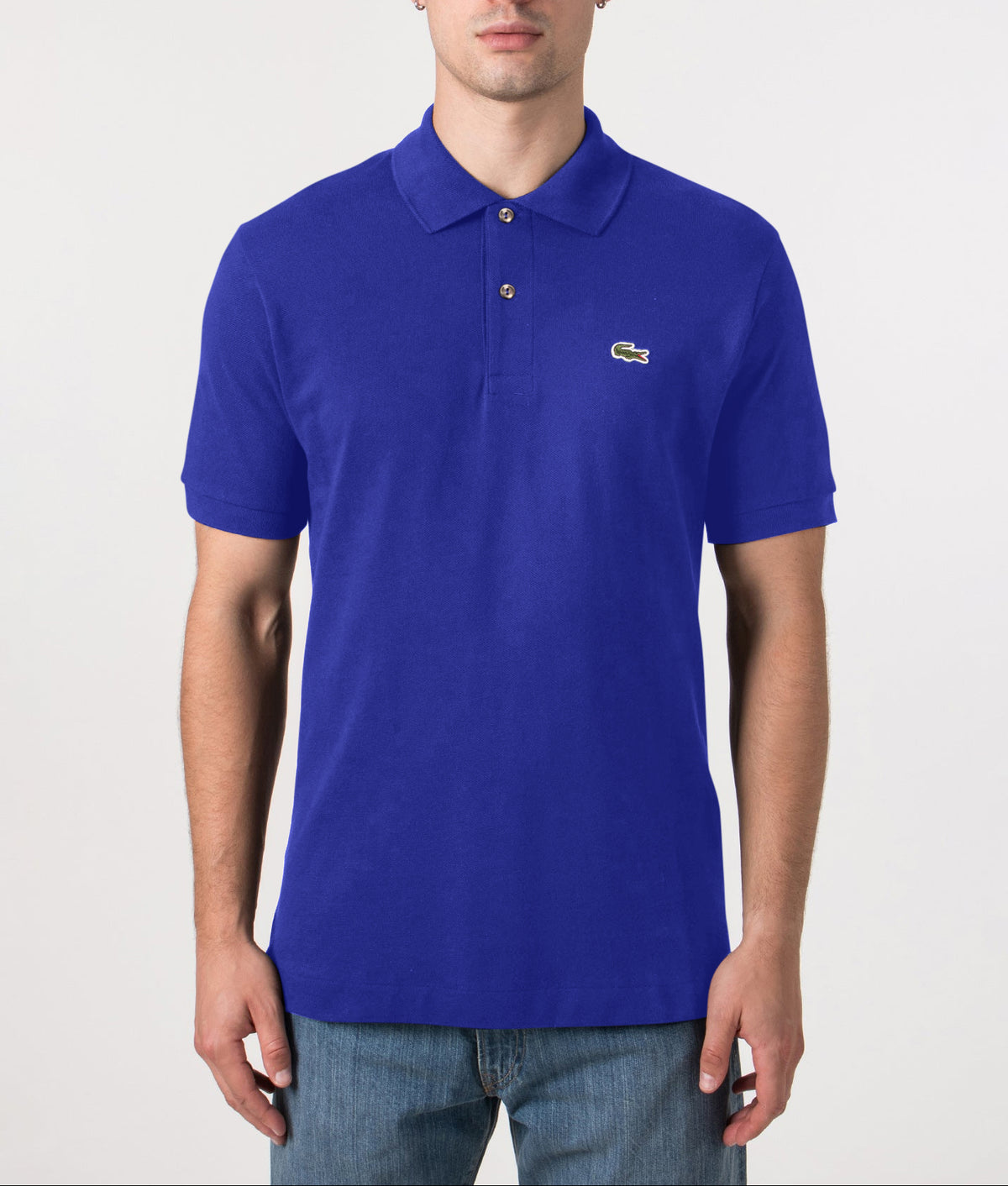 Lacoste L1212 Croc Polo Shirt White at EQVVS Menswear. Front model shot.