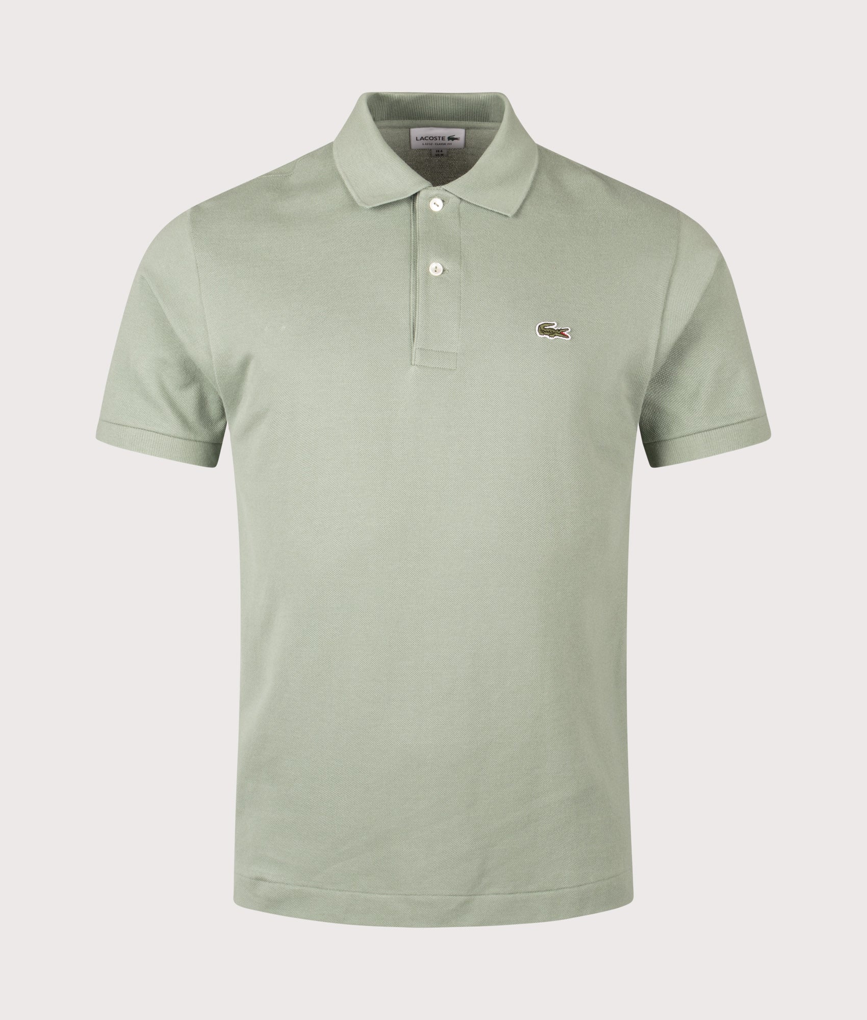 Classic Fit L1212 Croc Logo Polo Shirt by Lacoste in Thyme. Shot by EQVVS. Front shot.