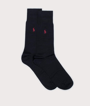Two Pack Flat Knit Socks in New Black by Polo Ralph Lauren. EQVVS Flat Shot.