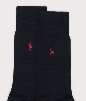 Two Pack Flat Knit Socks in New Black by Polo Ralph Lauren. EQVVS Detail Shot.