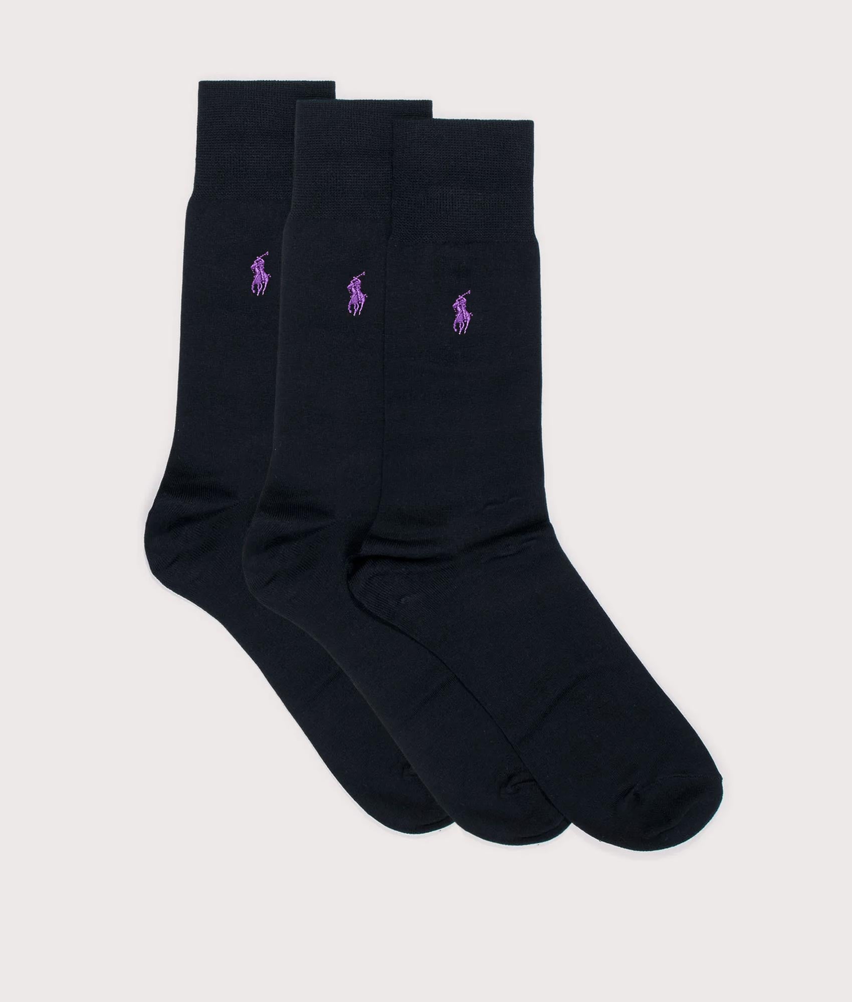 Polo Ralph Lauren 3 Pack Trouser Socks in Black at EQVVS Menswear. Front shot.