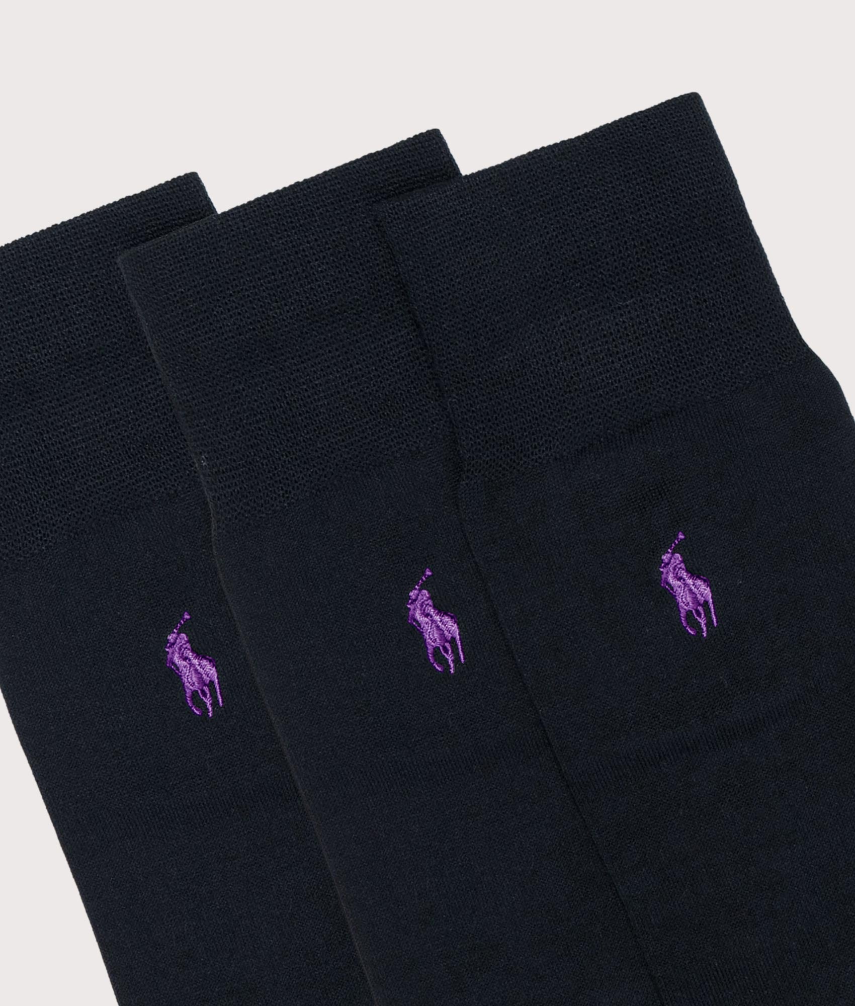 Polo Ralph Lauren 3 Pack Trouser Socks in Black at EQVVS Menswear. Detail shot.