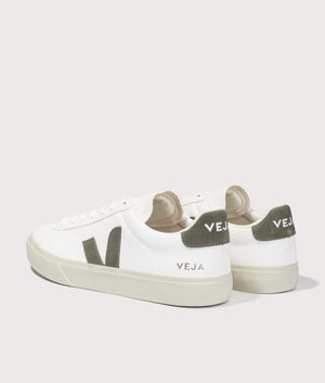 VEJA Campo Chromefree Leather Trainers in White and Khaki Back Shot at EQVVS