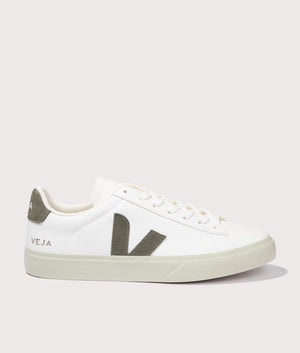 VEJA Campo Chromefree Leather Trainers in White and Khaki Side Shot at EQVVS