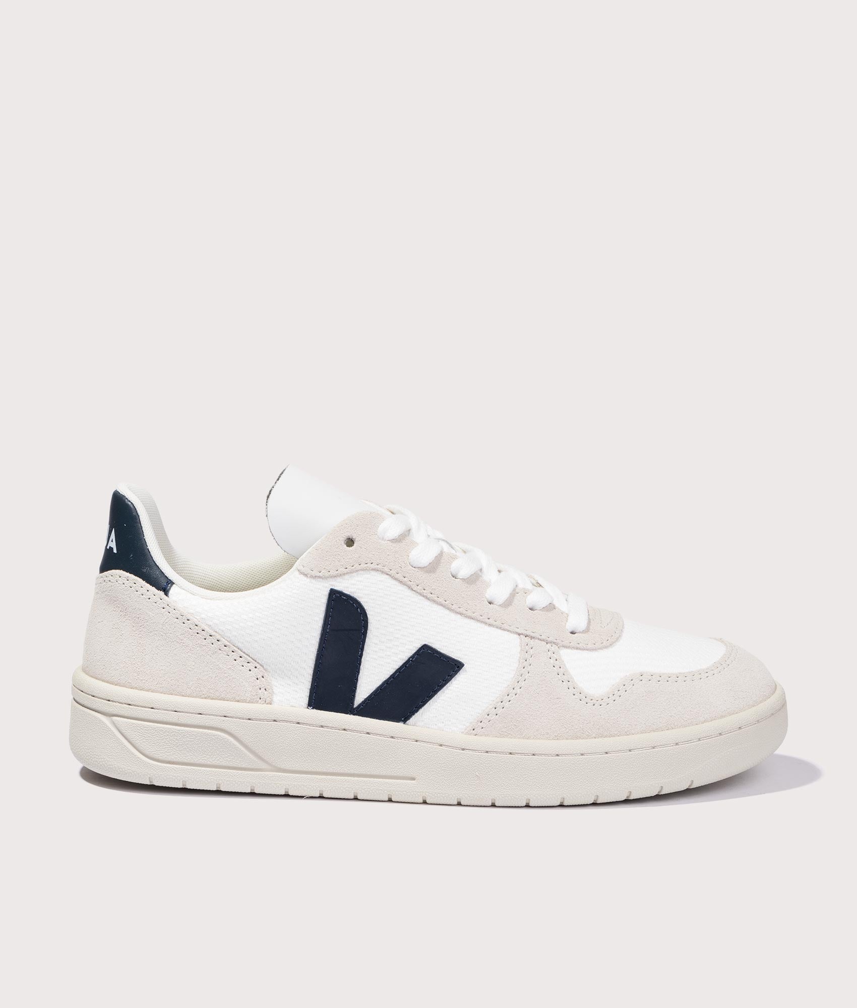 VEJA V-10 B-Mesh Trainers in White and Nautico Blue Side Shot at EQVVS