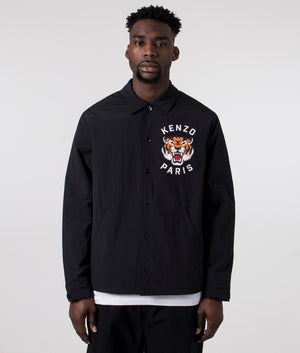 KENZO Lucky Tiger Quilted Coach Jacket in Black with Back Print , 100% Shop the brand at EQVVS, menswear designer retailer based in Lincoln, UK. Next day delivery available. Front Shot at EQVVS