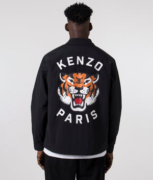 KENZO Lucky Tiger Quilted Coach Jacket in Black with Back Print , 100% Nylon Back Shot at EQVVS