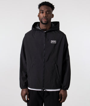 Two-Tone Cropped Windbreaker in Black with Back Print