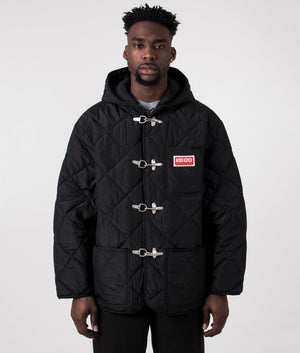 Down Jacket in Black by Kenzo. EQVVS Front Angle Shot.