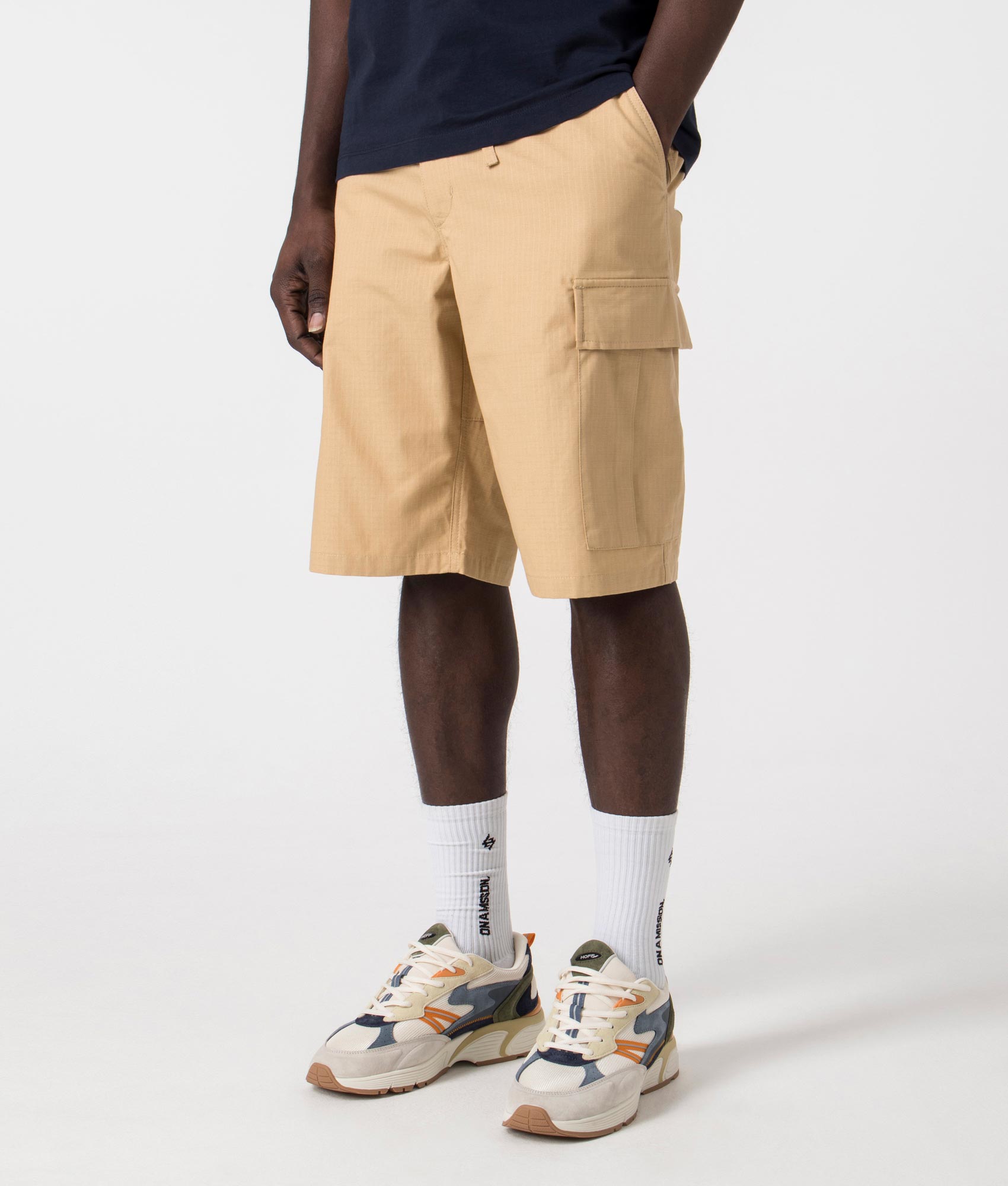 Kenzo Bermuda Short in 12 camel side front shot at EQVVS