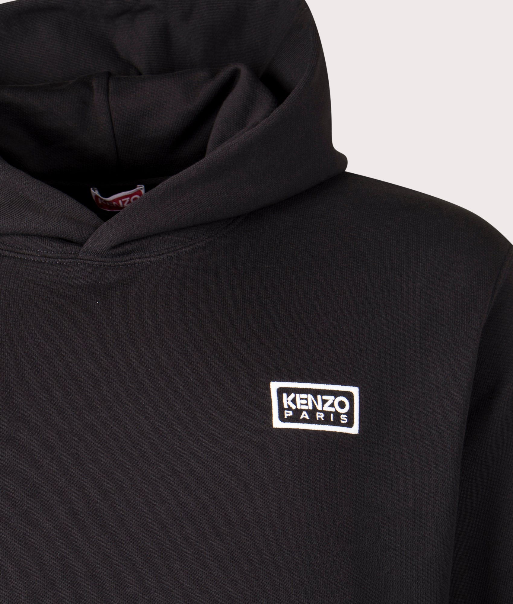 Kenzo Paris Embroidered Hoodie in Black detail shot at EQVVS