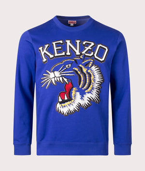 Kenzo Embroidered Tiger Sweatshirt in Color 75 Deep Sea Blue front shot at EQVVS