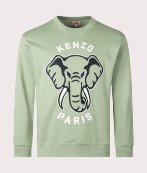 Kenzo Elephant Embroidered Sweatshirt in 47 almond green front shot at EQVVS