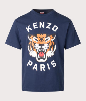 Kenzo Oversized Lucky Tiger T-Shirt in 77 midnight blue front shot at EQVVS