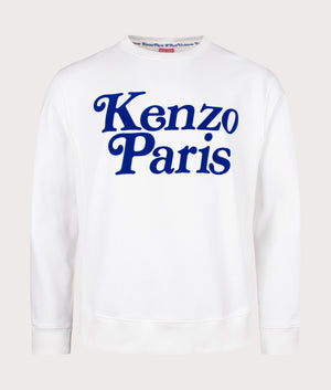 Discover the KENZO by Verdy Classic Sweatshirt in Off White with Large Blue Logo on the Chest, 100% Cotton Front Shot at EQVVS