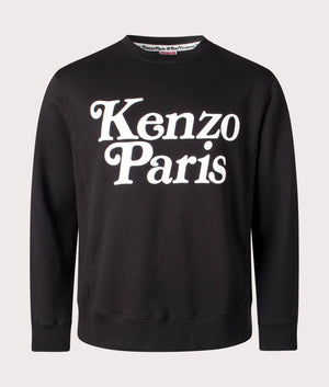 KENZO by Verdy Classic Sweatshirt in Black with White Large Kenzo Logo, 100% Cotton Front Shot at EQVVS