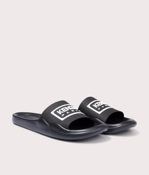 KENZO Pool Mules Sliders in Black, Front shot at EQVVS