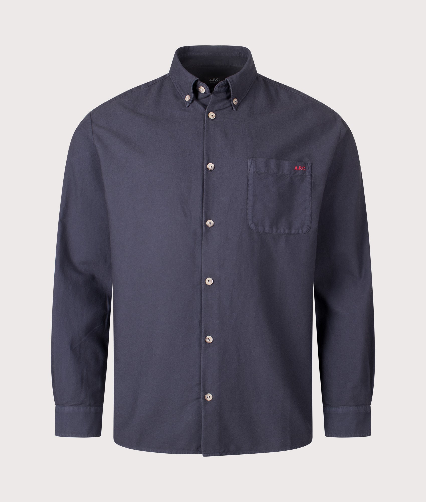 Relaxed Fit Mateo Logo Shirt in Dark Navy |100% Cotton | A.P.C. | EQVVS | Front shot 