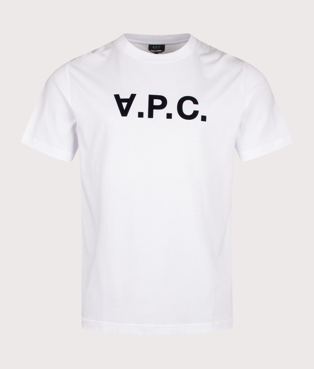 A.P.C. Regular Fit Grand VPC Logo GOTS T-Shirt in White and Dark Navy at EQVVS Menswear. Front shot.