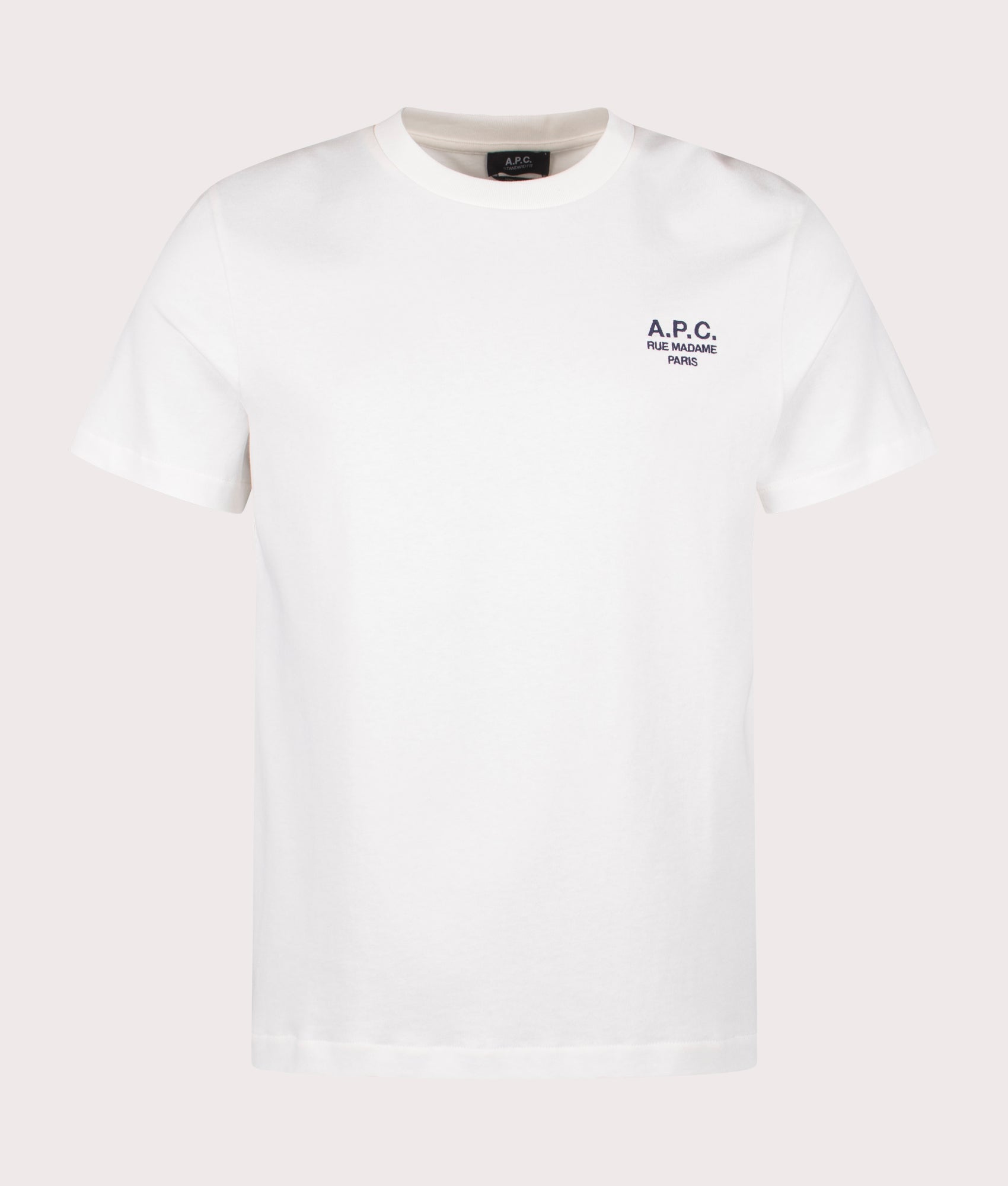A.P.C. Rue Madame GOTS T-Shirt in White. Shot at EQVVS. Front shot. 