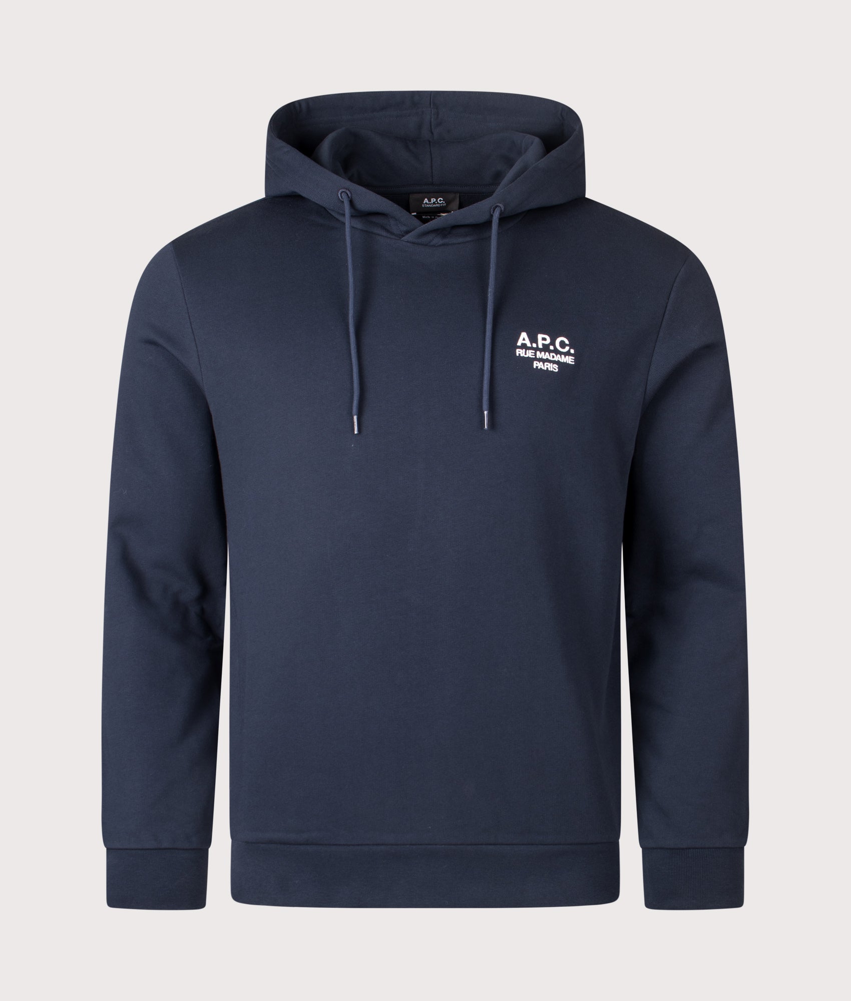 Rue Madame Hoodie in Dark Navy/Ecru | 100% Cotton | A.P.C. | EQVVS | Front shot 