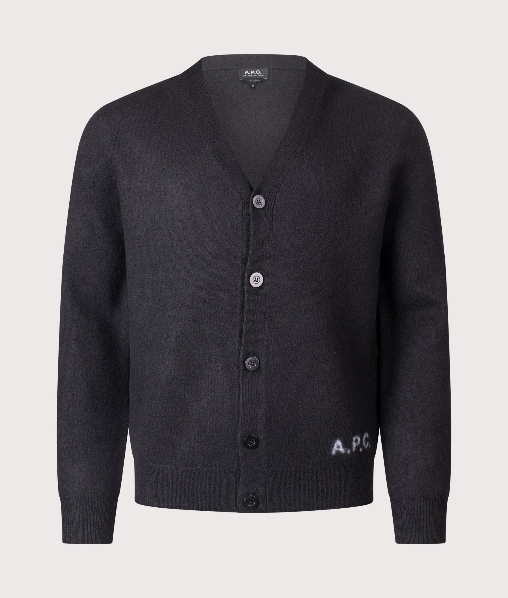 Relaxed Fit Kenny Cardigan in Black | 100% Wool | A.P.C. | EQVVS | Front shot 