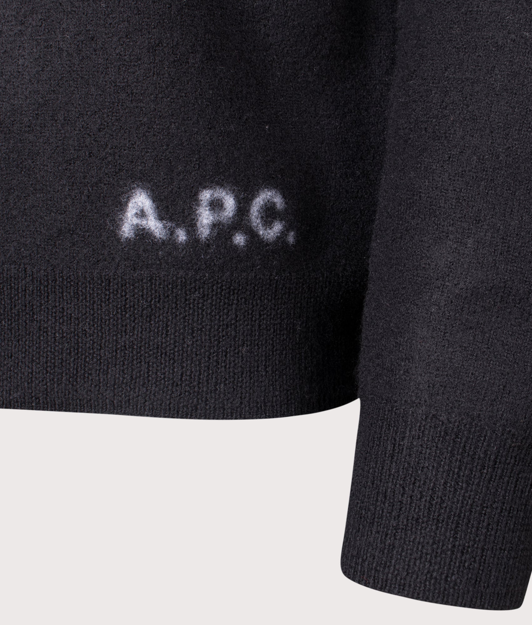 Relaxed Fit Kenny Cardigan in Black | 100% Wool | A.P.C. | EQVVS | Front detail shot 