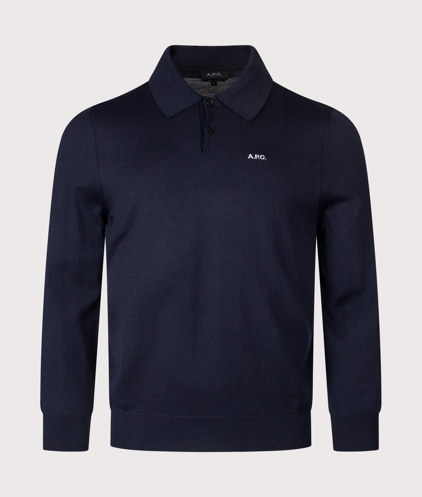 A.P.C Marcelin Polo Shirt in Dark Navy at EQVVS Menswear. Front shot.