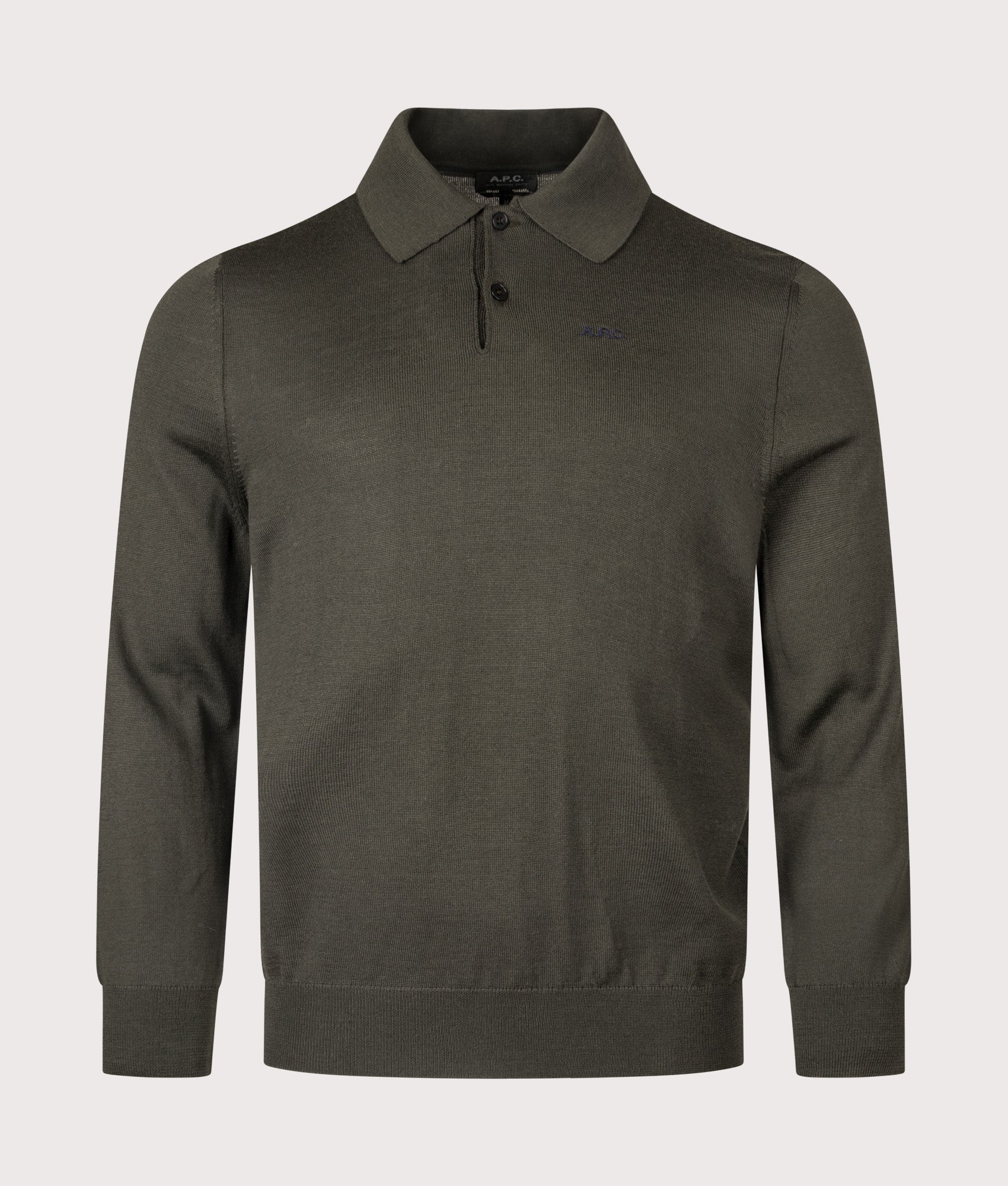A.P.C Marcelin Polo Shirt in Dark Green at EQVVS Menswear. Front shot.