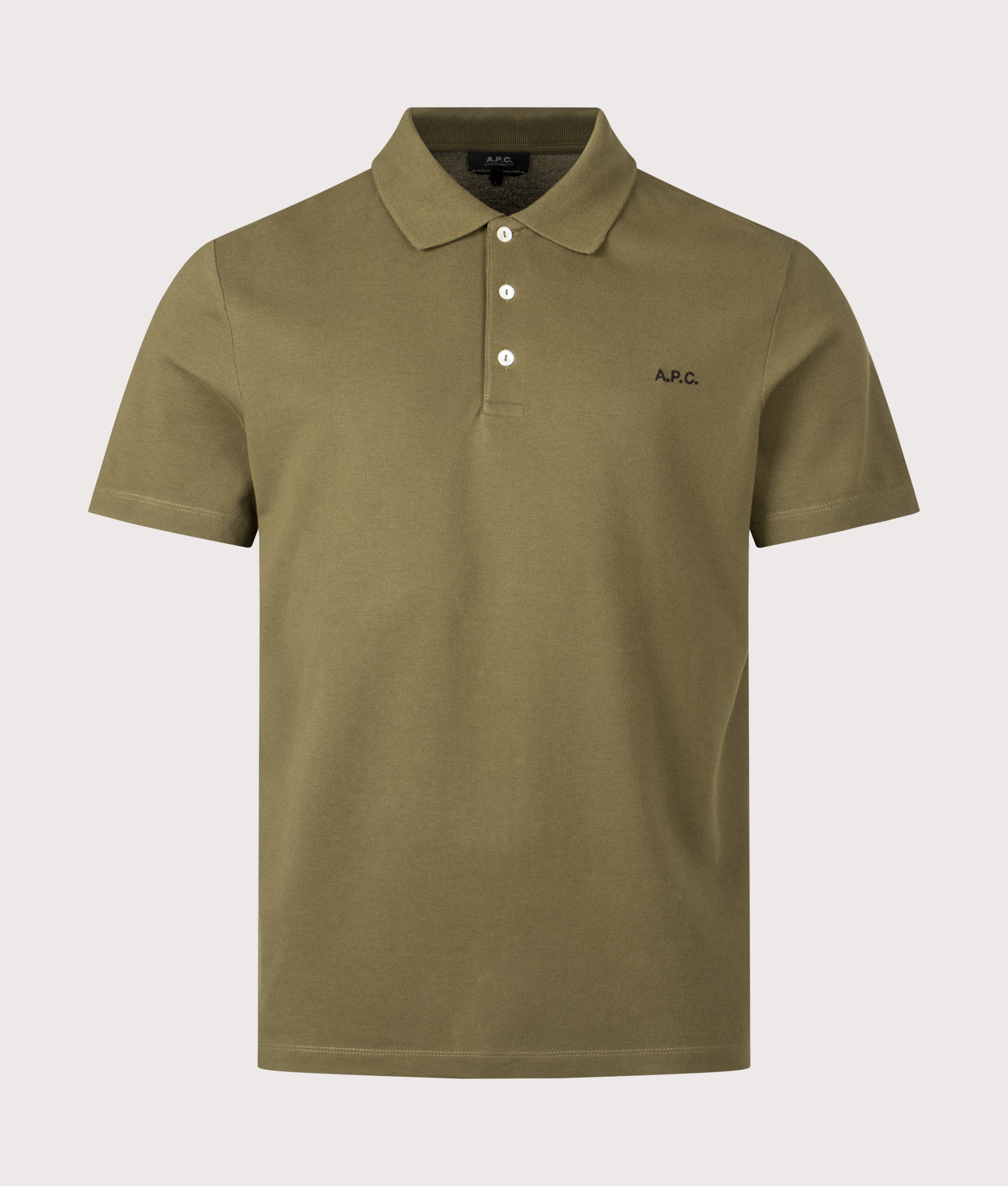 Relaxed Fit Standard Polo Shirt in Military Khaki/Black | 100% Cotton | A.P.C. | EQVVS | Front shot 