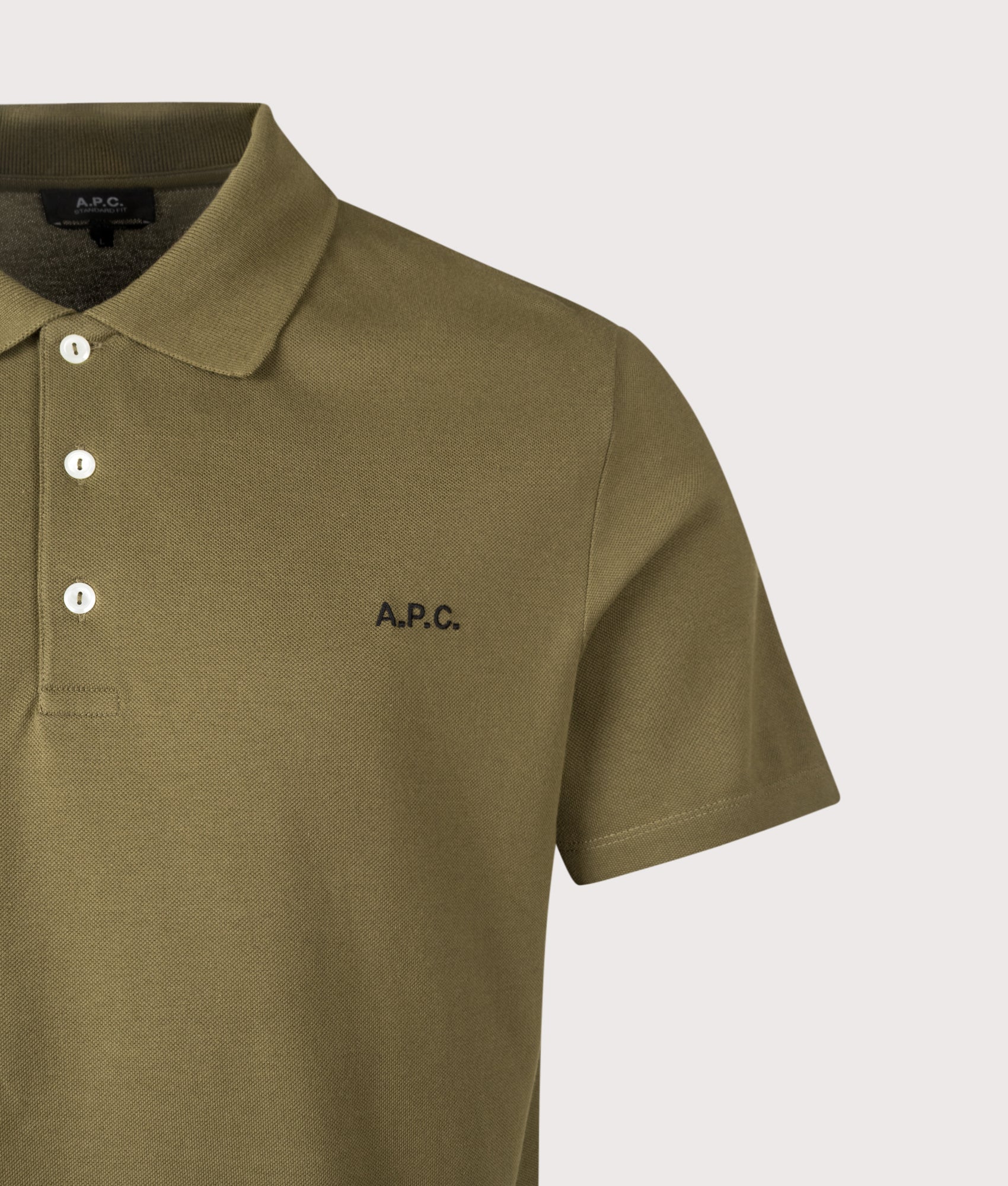Relaxed Fit Standard Polo Shirt in Military Khaki/Black | 100% Cotton | A.P.C. | EQVVS | Front detail shot 
